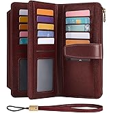 Mayski Wallet for Women Large Capacity Bifold RFID Blocking Vegan PU Leather Credit Card Holder Wristlet Women Wallet with Zipper Coin Pocket, 27 Card Slots & 3 ID Windows