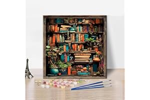 XYLOGIST Paint By Numbers Kit for Adults Beginner - Books Paint By Numbers for Adults, Bookshelf Plant Paint by Numbers Kits, DIY HD Colorful Canvas Acrylic Painting, Perfect for Home Wall Decor 16X16 Inch