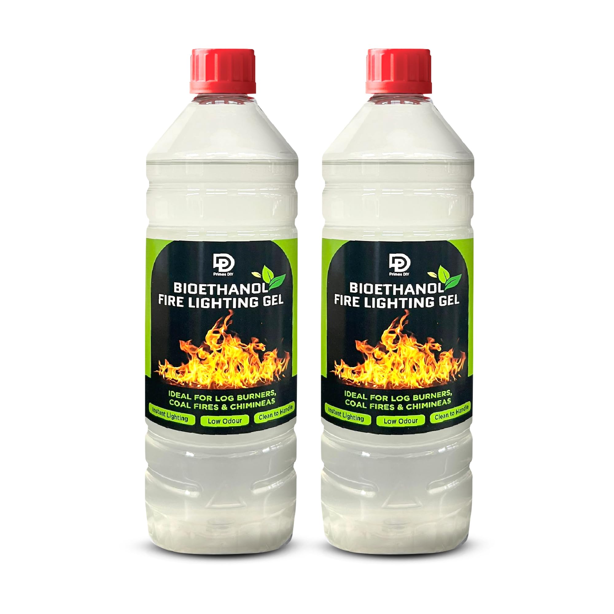 PRIMES DIY Firelighter Gel 2 Litre, Bioethanol Fuel for Fire Lighters, Camping Fire Pit, BBQ, Ethanol Fire, Natural Firelighters for Wood Burners, Burn Gel for Coal, Stoves & Chafing Fuel