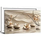 FEACFQKJ Zen Canvas Wall Art White Lotus Wall Decor Print Artwork Lotus Flowers Bloom Stones Spa Painting Pictures for yoga meditation room decoration 16x32in