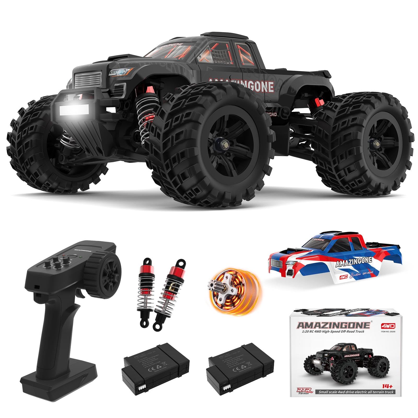 Photo 1 of *FOR PARTS ONLY* AMAZINGONE 20208 1/20 Scale Brushless Fast RC Cars for Adults, Max 45KMH High Speed Moster RC Buggy,Hobby RC Trucks 4X4 Offroad,All Terrain RTR Remote Control Car with 2 Bettery