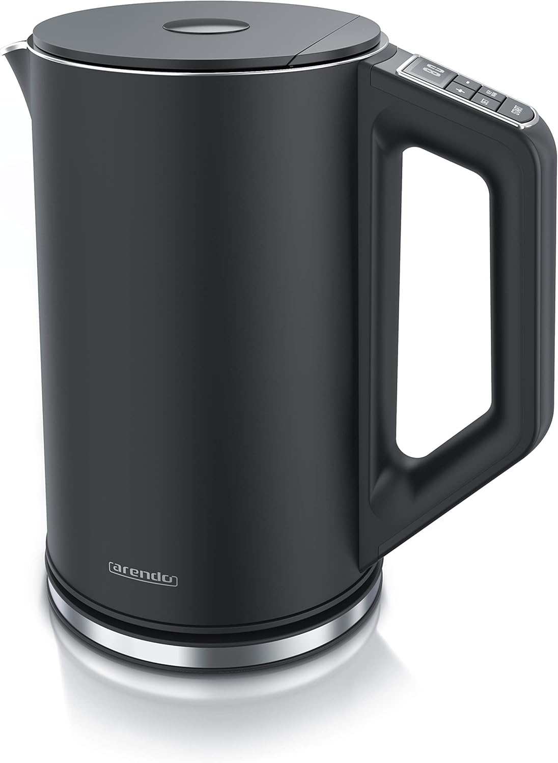 Arendo - Edelstahl Wasserkocher mit Temperatureinstellung 40-100 Grad in 5er Schritten - Doppelwand Design - Modell ELEGANT - 1,5 Liter - 2200 W - Teekocher mit Temperaturanzeige - GS - Schwarz