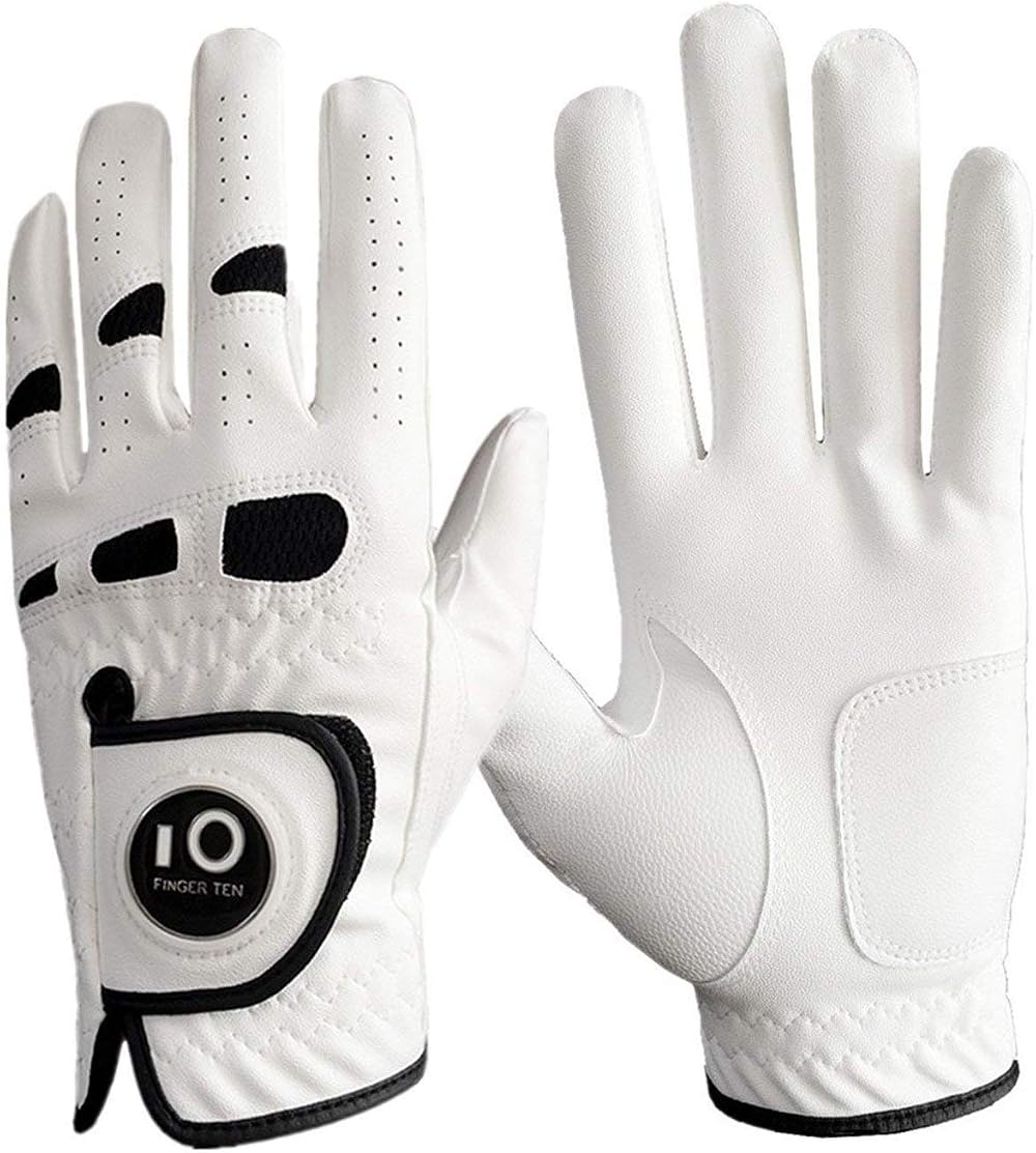FINGER TEN Golf Gloves Men Left Hand Cabretta Leather Ball Marker Weathersof M