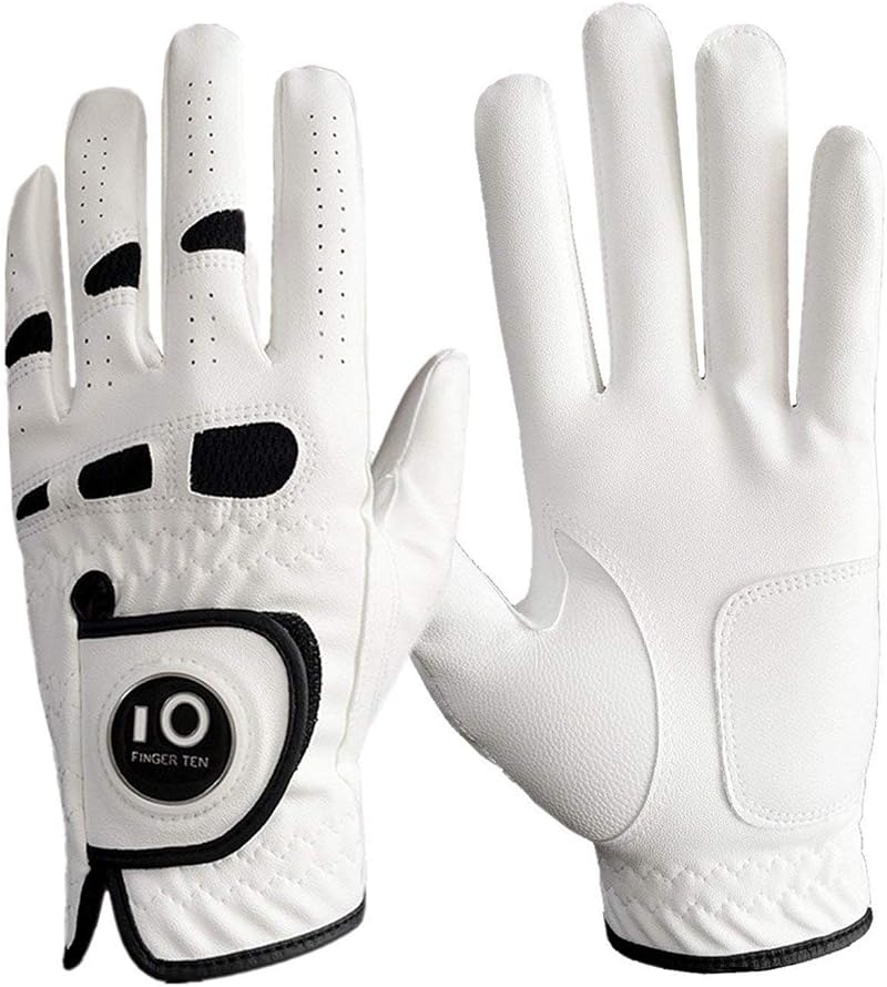 FINGER TEN Golf Gloves Men Left Hand Cabretta Leather Ball Marker Weathersof M