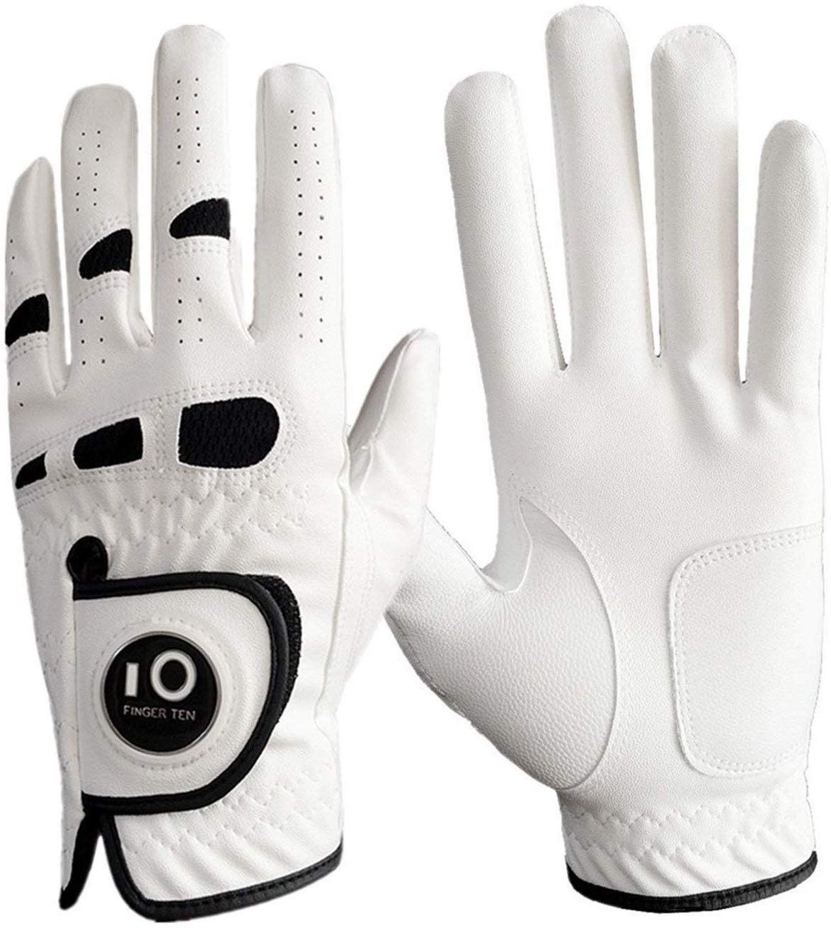 FINGER TEN Golf Gloves Men Left Hand Right with Ball Marker Cabretta Leather Weathersof Value Pack, Rain Grip Golf Glove Mens Wear Resistant (M, 1 Pack (Worn on Left Hand) โ image 1