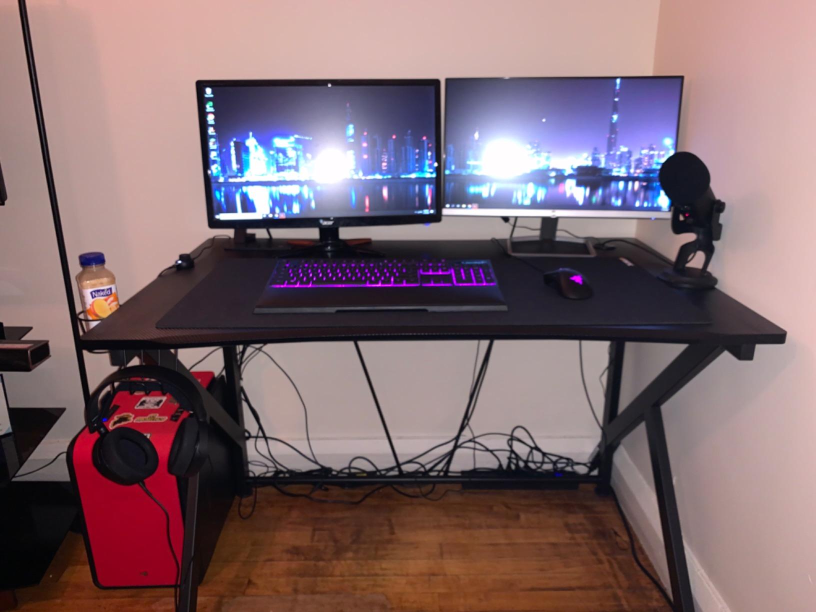 17/mo Finance LYNSLIM Pink Gaming Desk 42" Gaming Table Desk for Girls Home Computer Desk