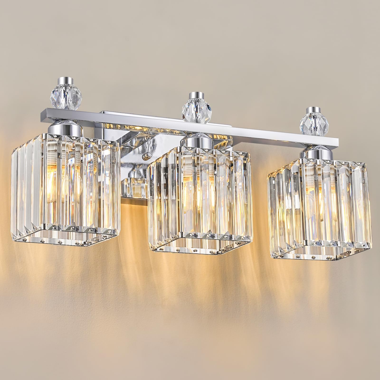 Photo 1 of FDPBY Bathroom Vanity Lights 3-Light Modern Crystal Vanity Light Chrome Bathroom Light Fixtures Over Mirror Crystal Bathroom Vanity Lighting Fixtures