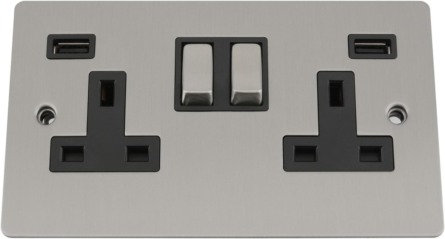 A5 Products USB Socket 2 Gang Satin Matt Chrome Flat (brushed steel