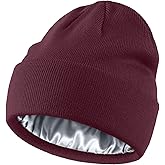 Simapu Satin Lined Wool Beanie Hat for Women Men Fall Winter Fashion, Warm Knit Cuffed Fisherman Skull Cap/Slouchy Beanie