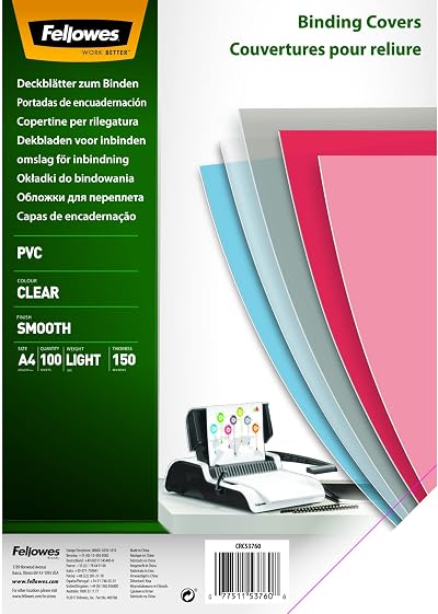 Fellowes A4 Clear PVC Binding Covers 150 Micron Pack of 100