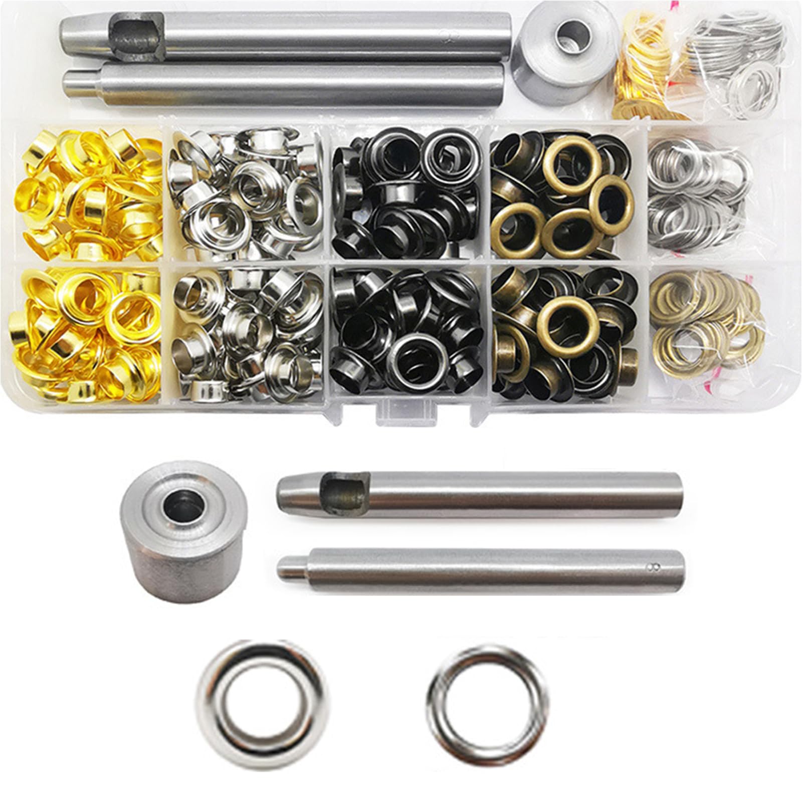 200 Sets Grommet Kit 8mm Metal Eyelets Grommets with Washers for Shoes Clothes Belt Bag DIY Project, 4 Colors