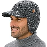 TOP-EX DryKnit™ Waterproof Merino Wool Beanie Hat with Brim Ear Flaps Fleece Lined Ski Cap for Cold Weather & Large Heads