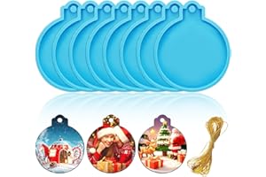 FEBSNOW 4PCS Christmas Ornaments Resin Molds Round Silicone Resin Ornaments Molds with Strings Epoxy Pendant Casting Molds Resin Molds Silicone for DIY Crafts Making Holiday Xmas Home Decor, Blue