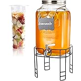2 Gallon Drink Dispensers for Parties, Beverage Dispensers with Stand, Glass Water Jug Dispenser, with 18/8 Stainless Steel Spigot, Great for Party, Wedding, Picnic, BBQ