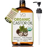 Castor Oil Organic Cold Pressed Glass Bottle 32oz For Hair Growth, Eyebrow | Unrefined, USDA Organic – For Eyebrows, Face & C