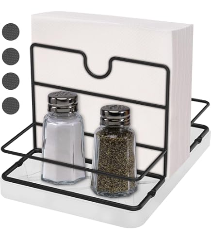 SKTMH Porte-serviettes De Table En Métal Noir Avec Salière Et Poivrière - Distributeur De Serviettes En Papier Moderne Pour Cuisine, Salle à Manger