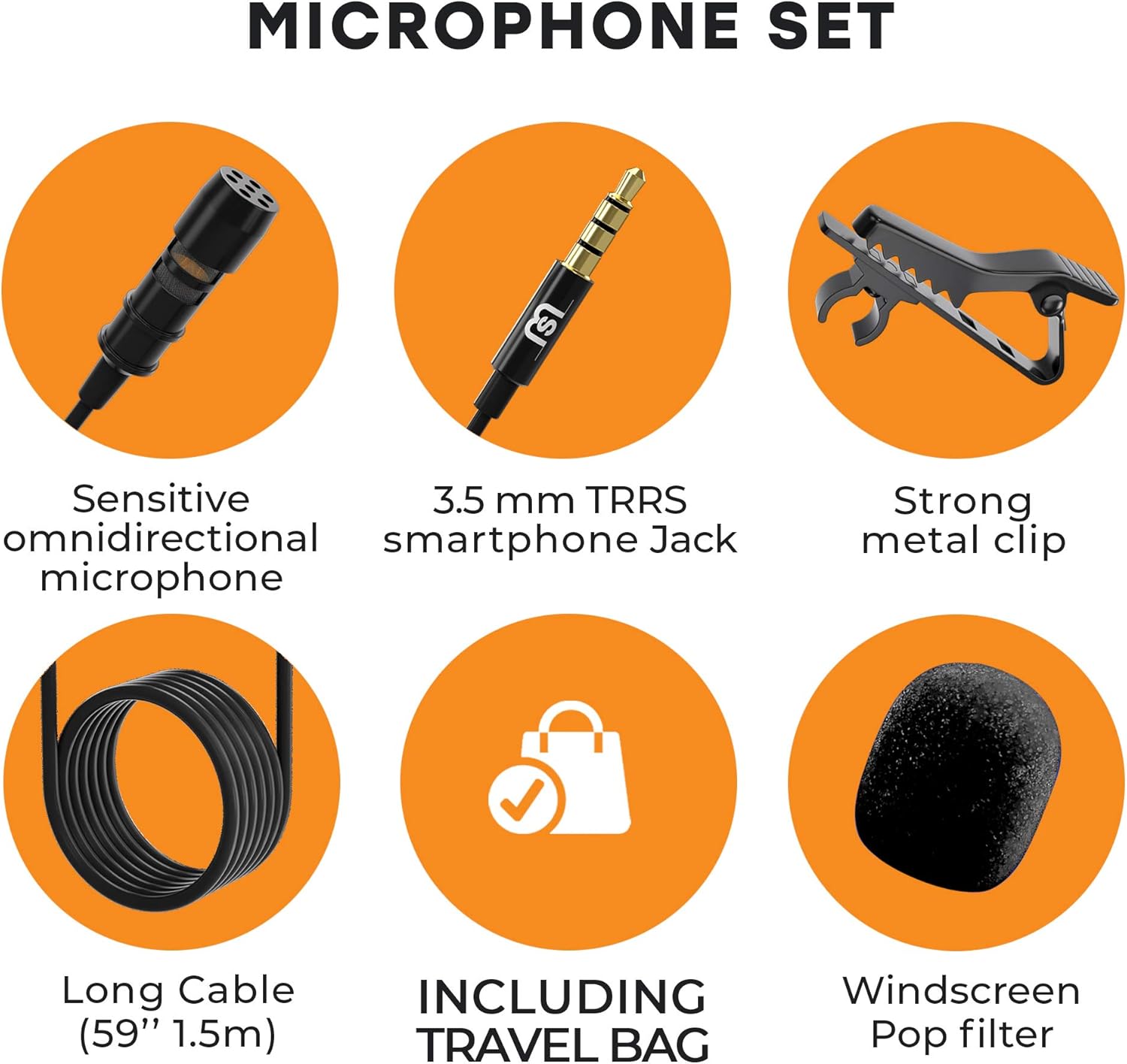 Wired Lavalier Microphone for Bloggers and Vloggers/Omnidirectional Lapel Mic for iPhone with Clip-on/Compatible with All Smartphones IPad Samsung Android Windows