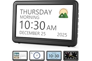 ROXICOSLY Clock with Day and Date for Elderly, 7" Large Display Digital Calendar Day Clock with 20 Custom Alarms and Medicine Reminders, 12 Display Modes, Dimmable Dementia Alzheimers Clocks for Seniors