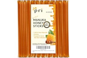 P.R.I Manuka Honey Sticks, Certified MGO 60+, Raw New Zealand Manuka Honey, Perfect for On-the-Go, 50 count