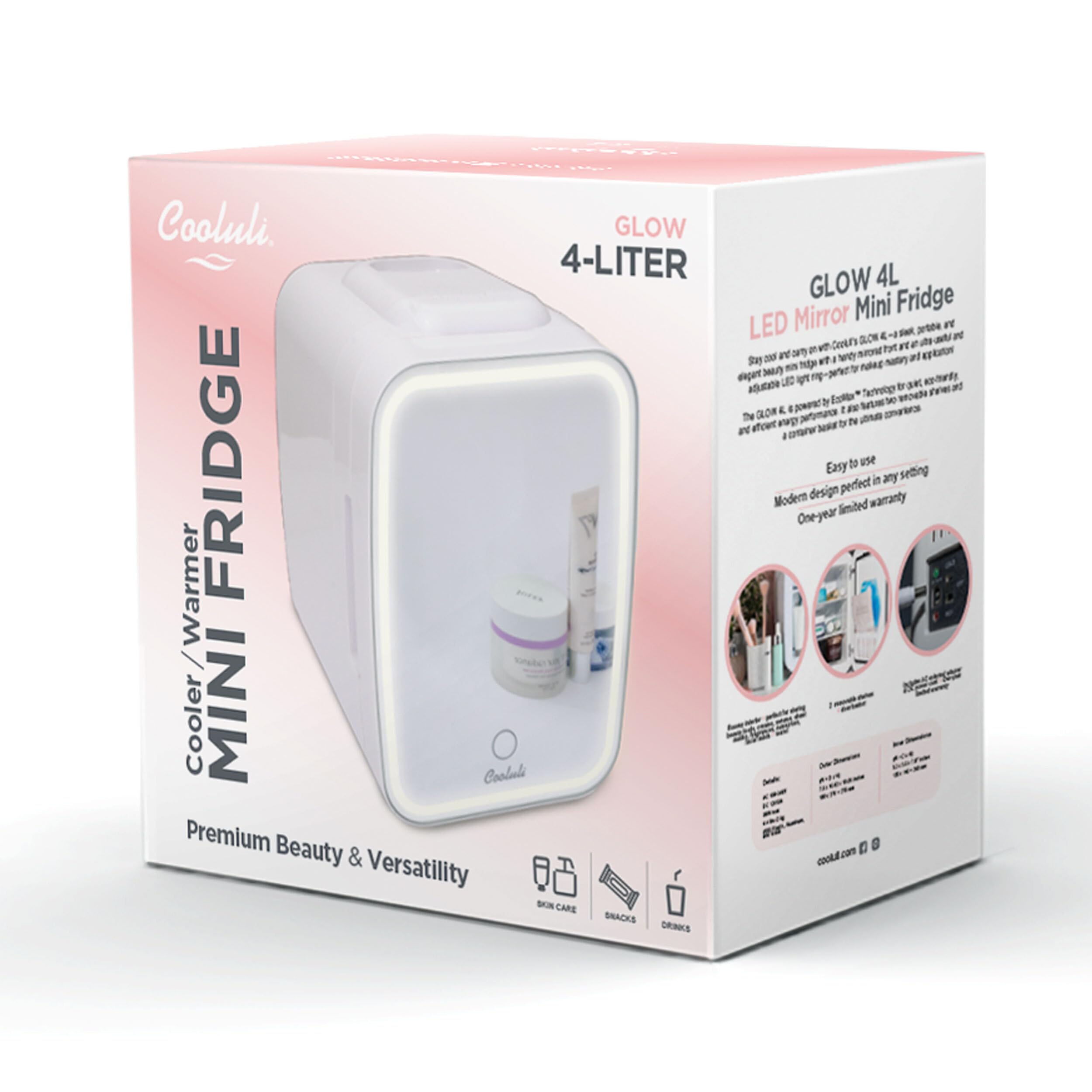 Cooluli CL4L2WM-E Glow 4L Mini Fridge, 4 Liter, White Mirror LED