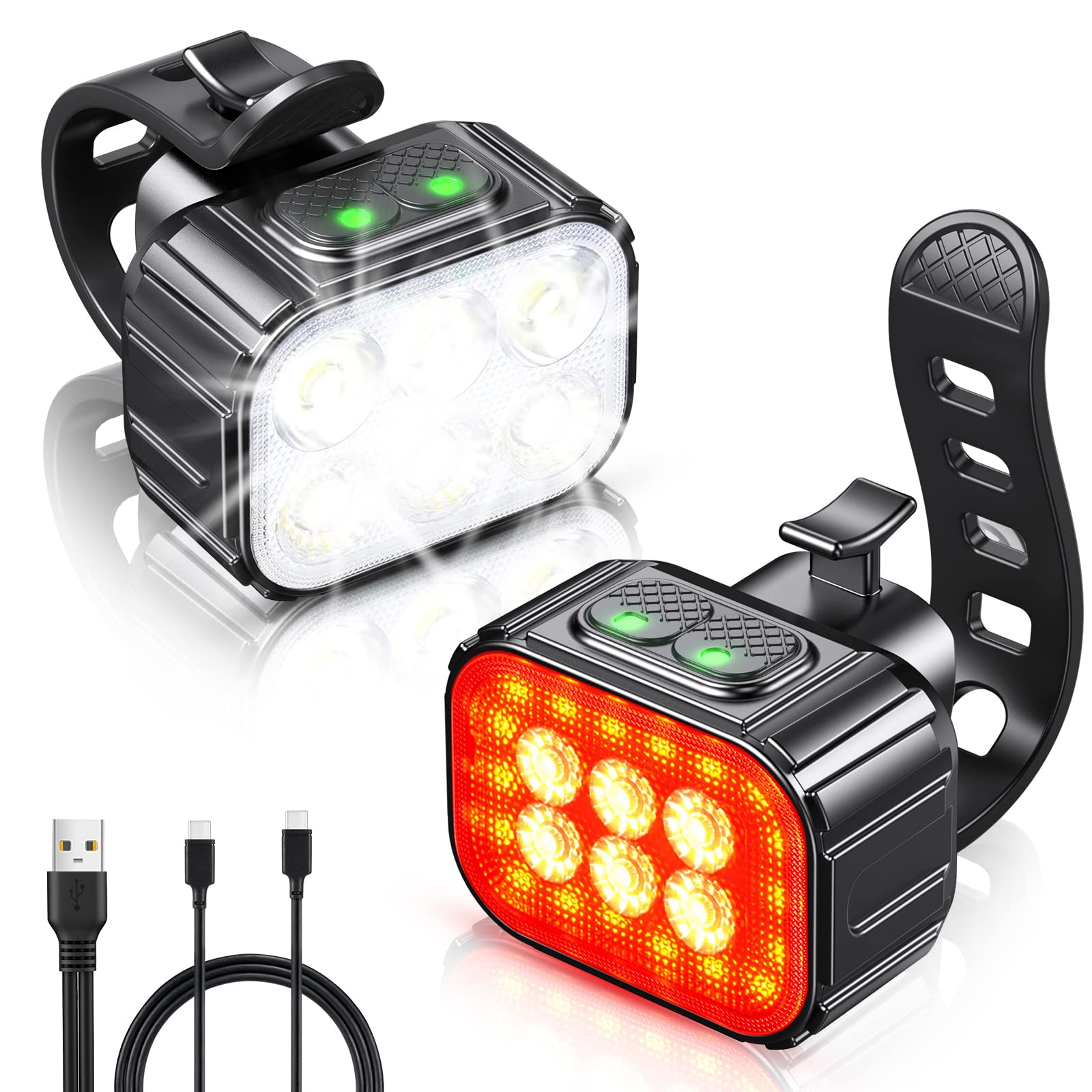 Bike Lights Set Super Bright, CIRYCASE USB Rechargeable Bike Light with Spot & Flood Beam, IP65 Waterproof Cycle Lights for Night Riding, DIY 2 x 4 + 2 x 6 Lighting Modes Bike Lights Front and Back