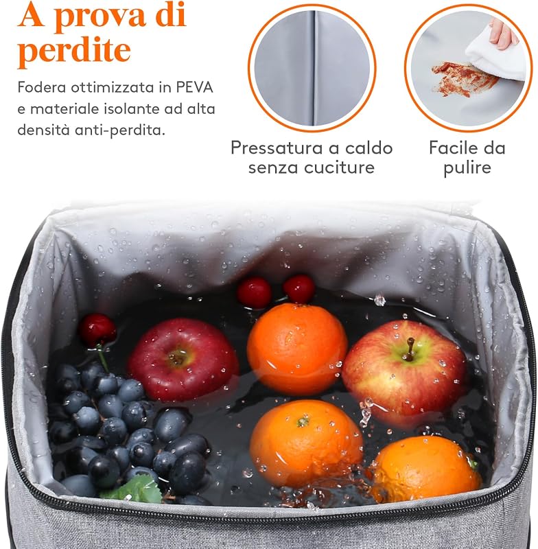 Zaino Termico 24L (30 Lattine), Borsa Frigo Portatile con Scomparto, Grande Borse Termica Porta Pranzo per Uomo e Donna, Cooler Bag per Mare, Spiaggia, Viaggio, Grigio