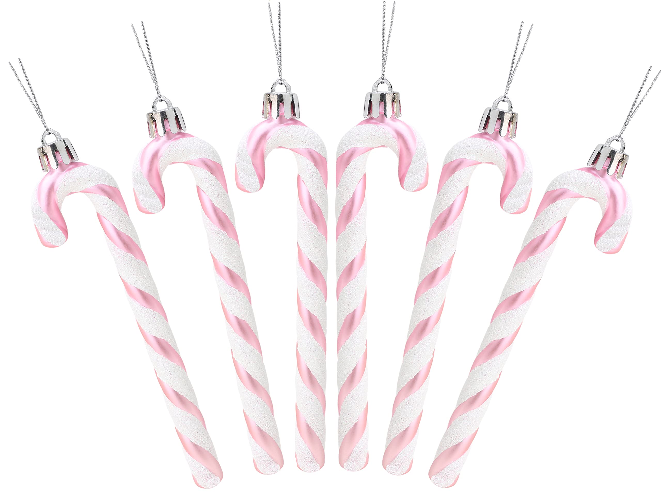 Christmas Concepts® Pack Of 6-13cm Glitter Candy Cane Christmas Tree Decorations (Baby Pink)