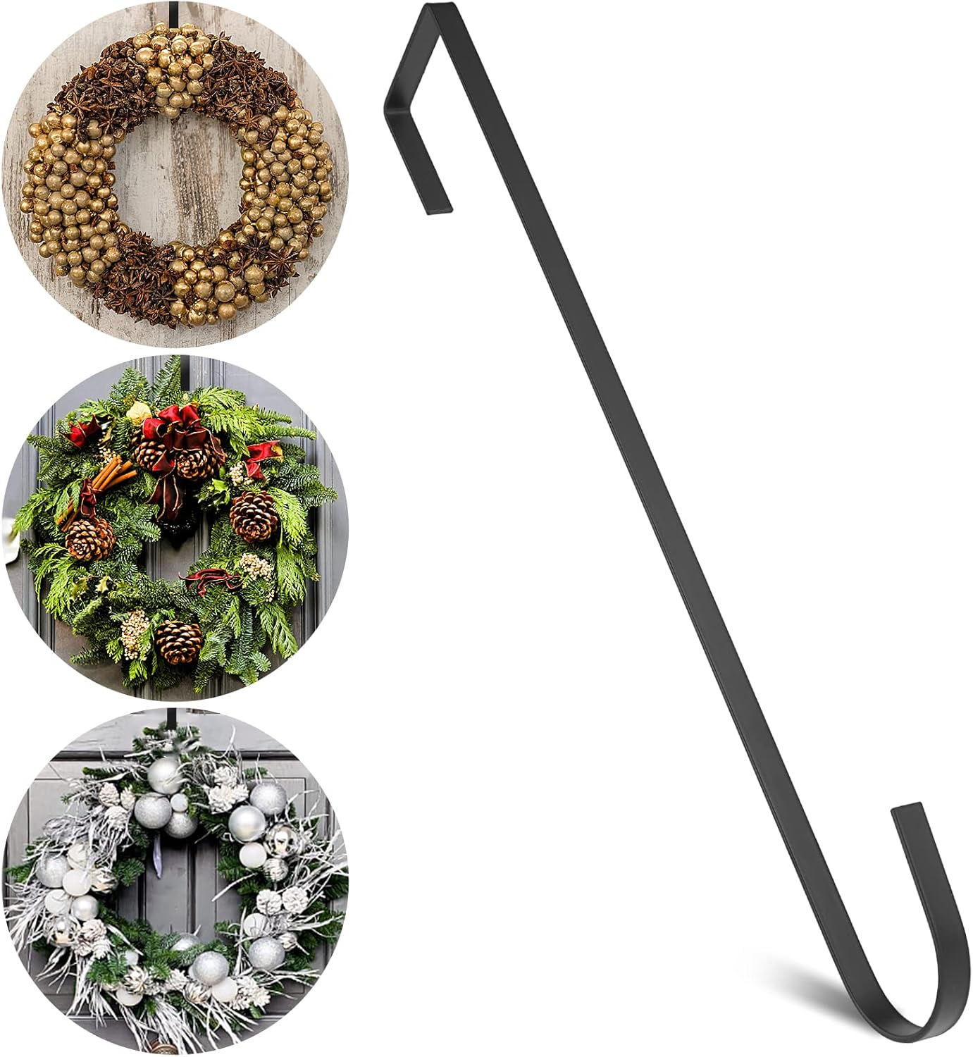 Wreath Hangers - Prasacco 4 Pcs Wreath Hangers for Front Door, Over The Door Hooks, Door Hanger Hooks, Indoor Outdoor Heavy Duty Organizer Hooks for Hanging Clothes Hats Coats Spring Halloween Xmas Wreath Decorations