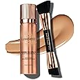 LUMINESS Silk Airbrush Spray Foundation & Buffing Brush Kit – Full Coverage Foundation & Dual-Sided Buffing Brush - Buildable Coverage, Anti-Aging Formula Hydrates & Moisturizes (Shade - Medium Warm)