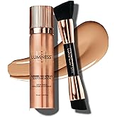 LUMINESS Silk Airbrush Spray Foundation & Buffing Brush Kit – Full Coverage Foundation & Dual-Sided Buffing Brush - Buildable Coverage, Anti-Aging Formula Hydrates & Moisturizes (Shade - Medium Warm)