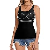 ANYFITTING Tank Tops with Built in Bras Padded Sewn in Camisole Wide Adjustable Strap Basic Undershirt Sleeveless Shirt Top