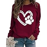 ZUNQKG Womens Paw Sweatshirt Long Sleeve Dog Mom Shirt Crewneck Pullover Dog Lover Sweatshirts