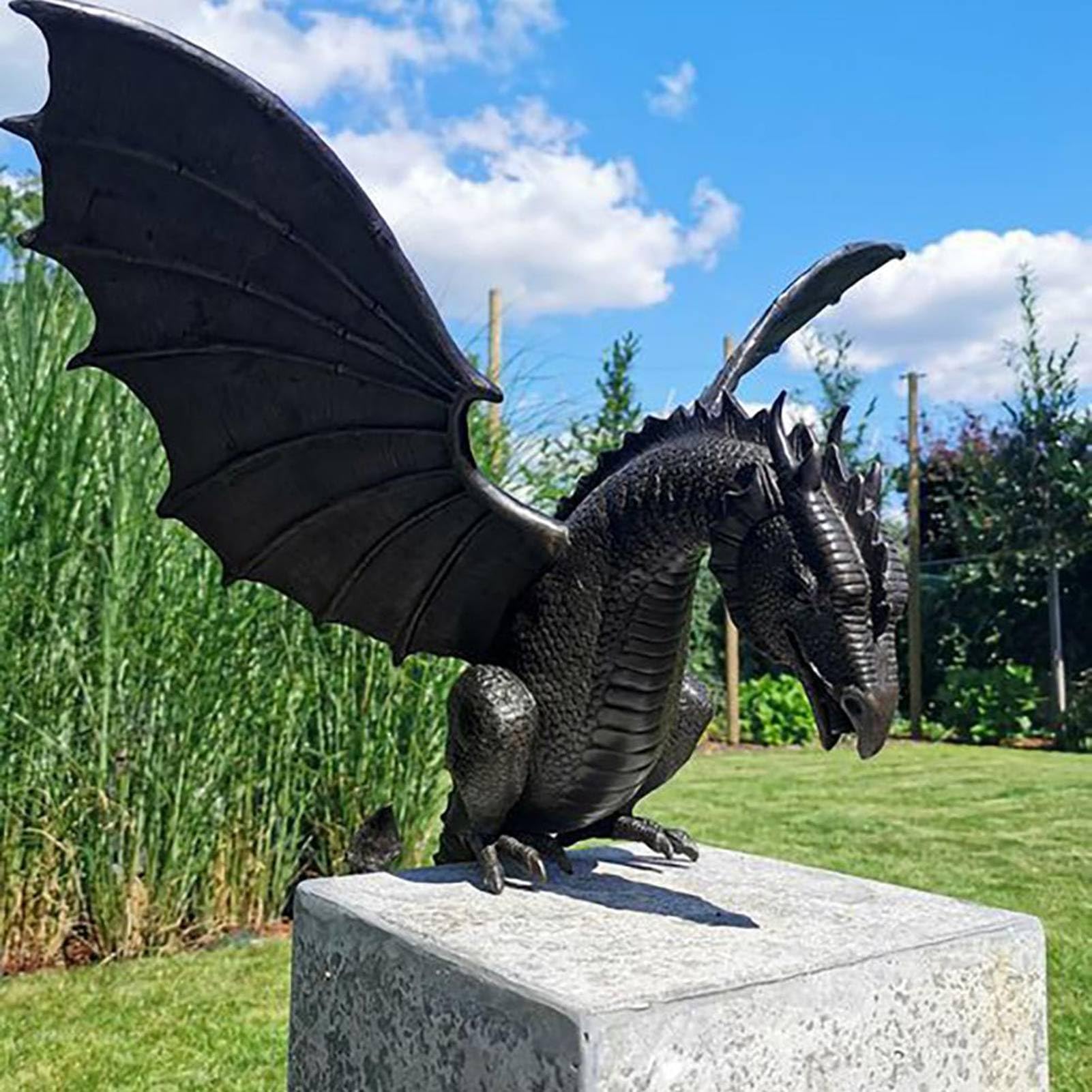 HWGING Large Dragon Figurine Fountain Ornament Resin Water Feature Sculpture Weatherproof Gothic Dragon Statue