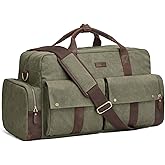 S-ZONE Duffle Bag for Travel Canvas Duffel Bags Carry on Leather Trim Overnight Weekender Men Women Grey