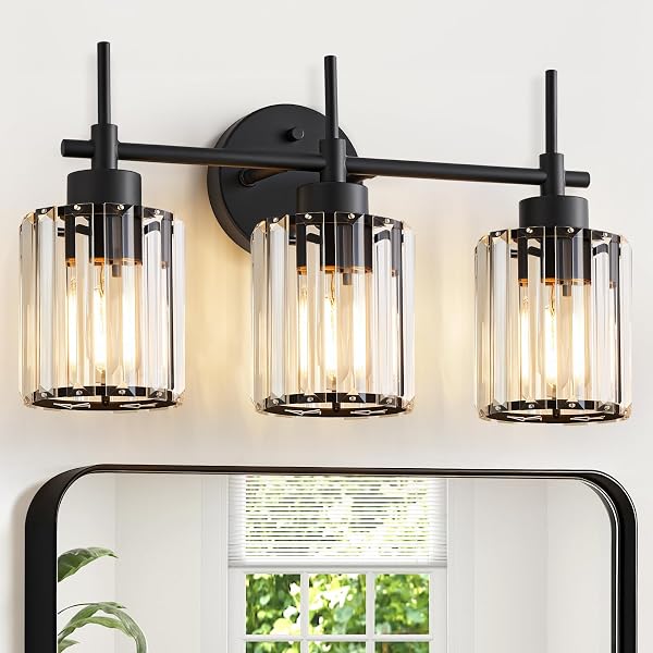 EJIAXIN 3 LIGHT BLACK CRYSTAL VANITY LIGHT, MODERN...