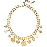 ENSKEFEN Chunky Multiple Charms Necklace for Women Boho Vintage Adjustable Gold Chain Necklace Bold Statement Round Choker Pendant Necklaces Fashion Heart Necklace