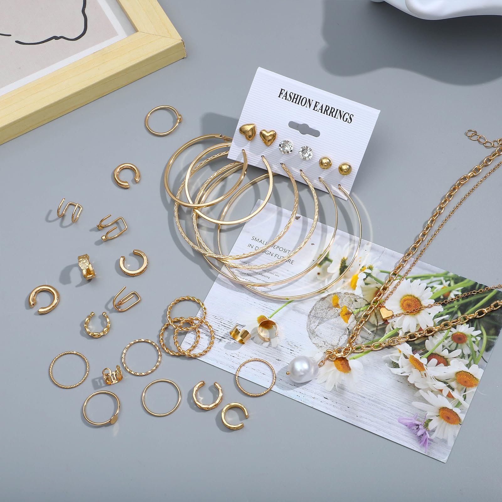 NEWITIN 93 Pieces Gold Jewelry Set for Women Fashion Costume Jewelry Gold Plated Ear Cuffs Necklaces Bracelets Rings Earrings Set for Women