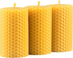 COHONEY Beeswax Pillar Candle Set - Beautiful Set of 3 Small Pure Bees Wax Candles - 100% Beeswax from Europe - Handcrafted - Made with Love