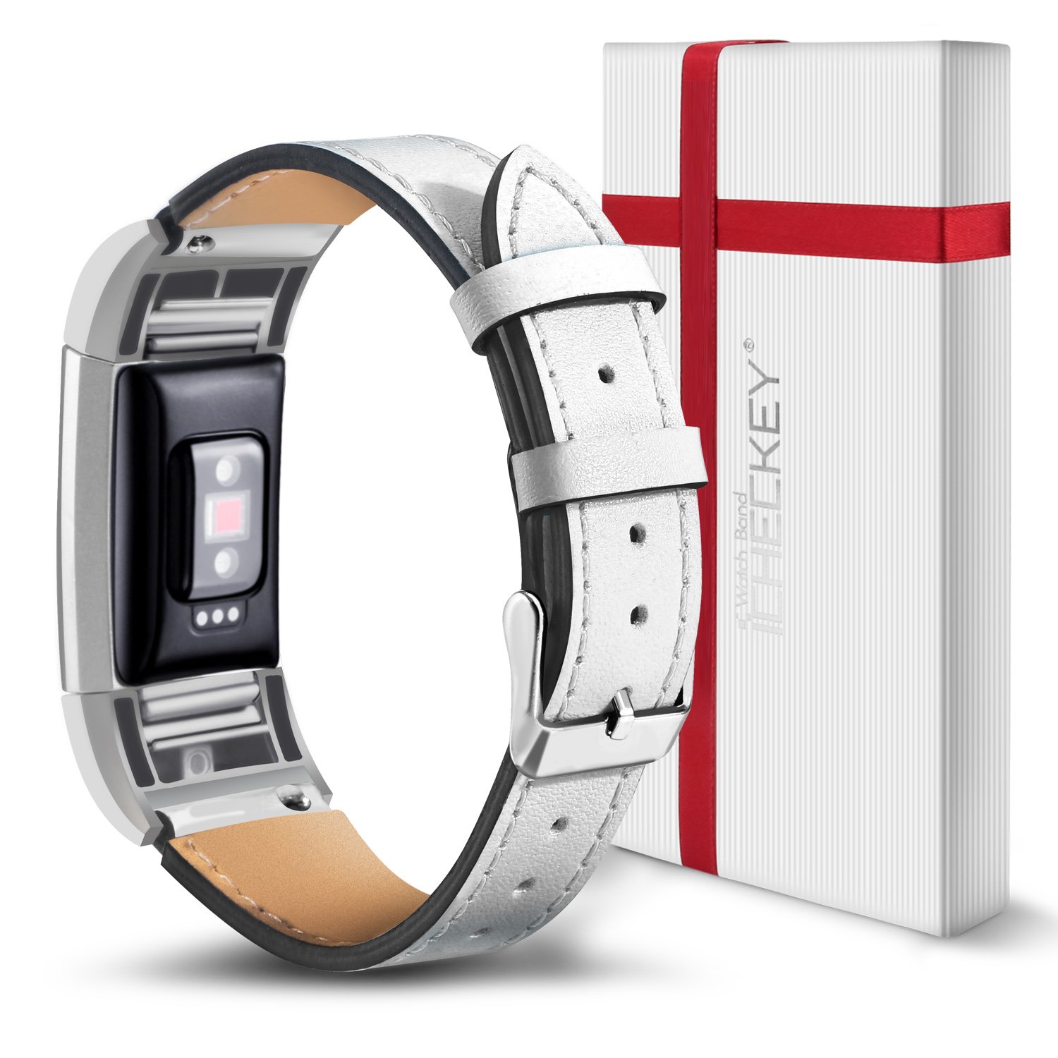 Fitbit Charge 2 Bands - Icheckey Genuine Leather Replacement Wristbands Include Gift Box for Fitbit Charge 2, Large Small Charge 2 Fitness Strap White