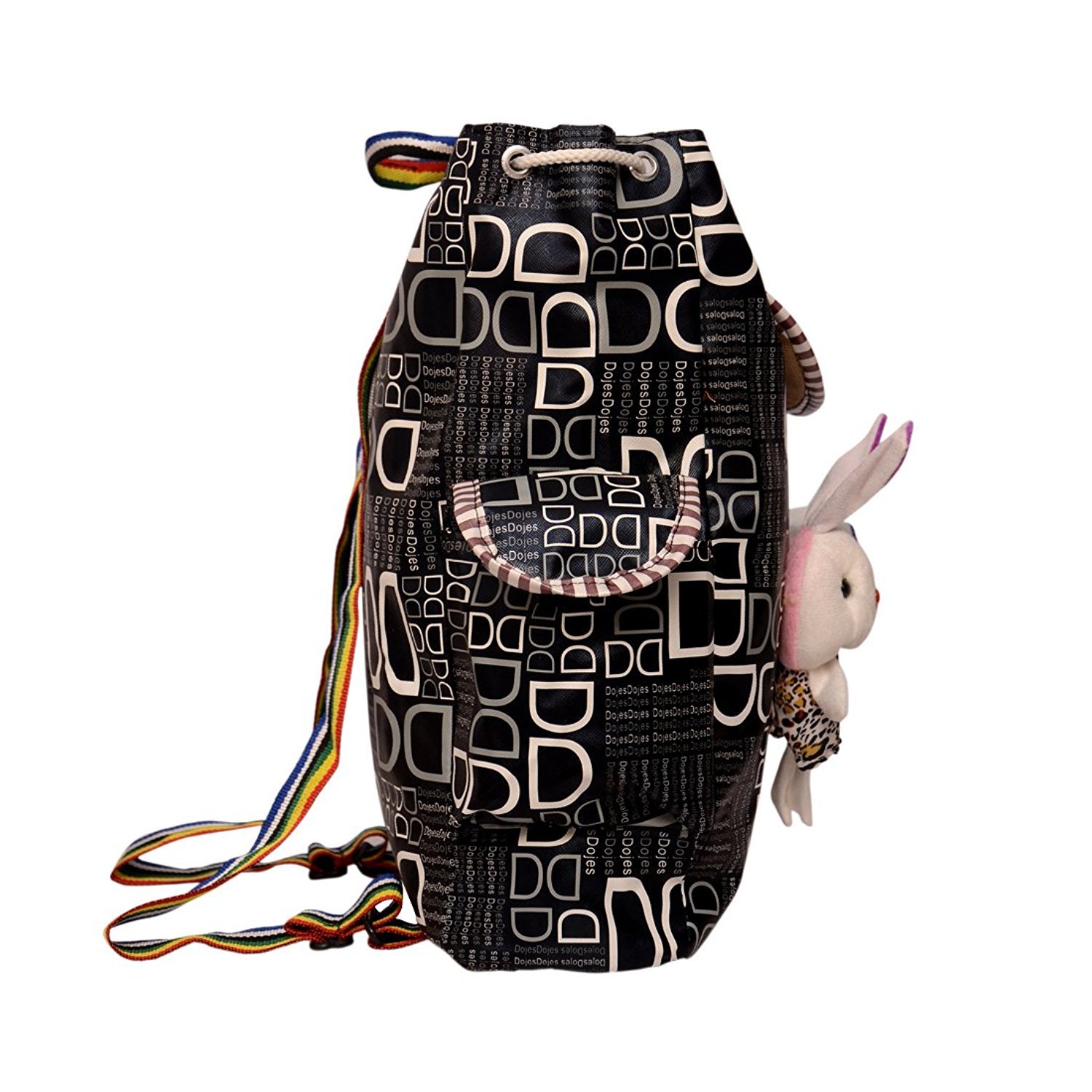 roshiaaz girl's canvas check print bunny teddy backpack (black)