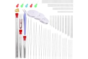 SHWAKK Beading Needles Set,72 Pcs Long Straight Beading Thread Needles, Big Eye Beading Needles,Sewing Beading Needle, Embroidery Needles with Needle Bottle, Thimble,Needle Threaders for Jewelry Making