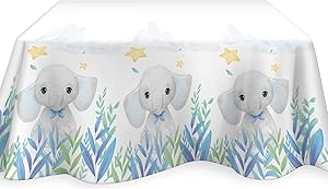 Blue Baby Elephant Jumbo Tablecloth Little Peanut Rectangular Plastic Table Cover Blue Elephant Boy Baby Shower Birthday Party Decorations 108’’ x 54’’