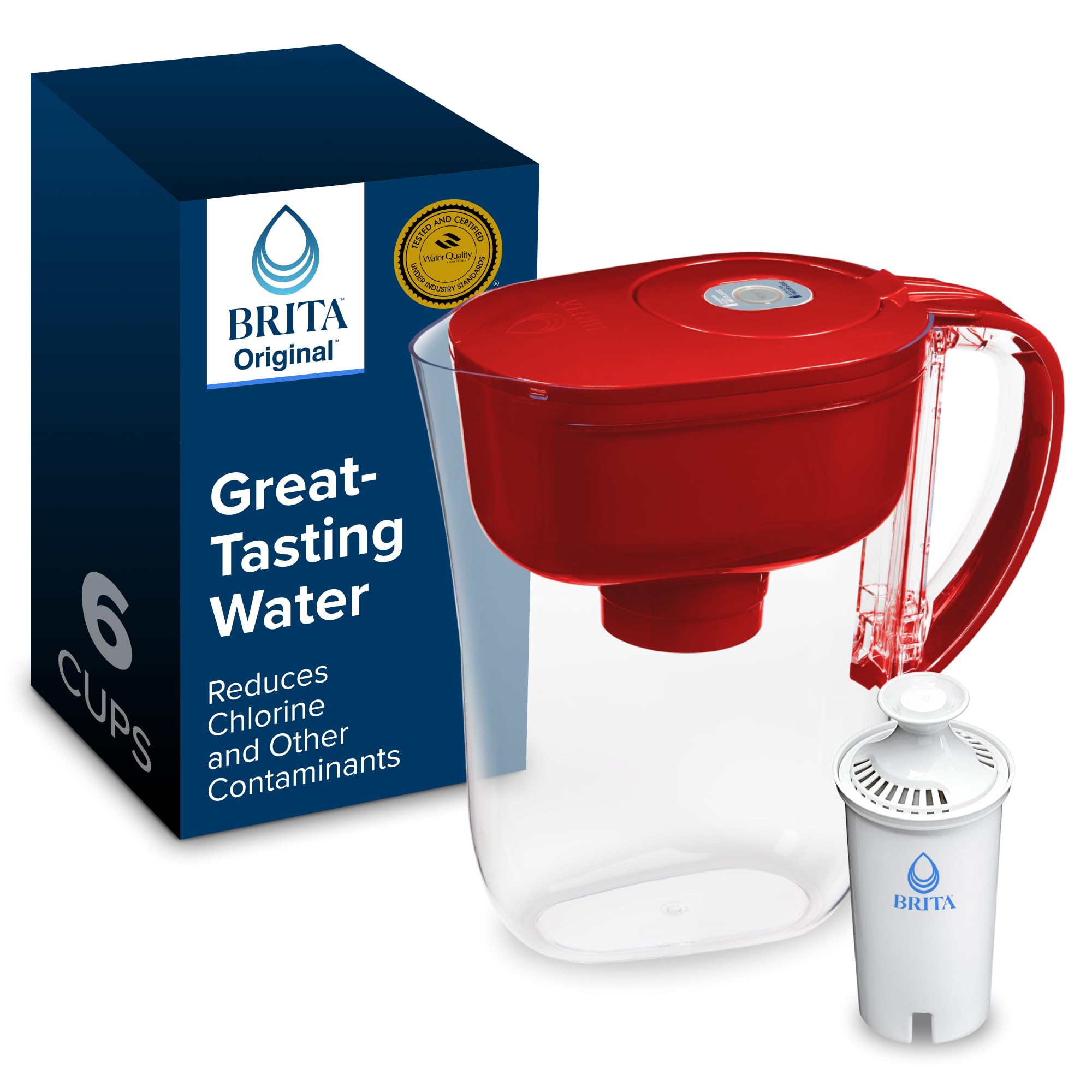 Photo 1 of *No filter* Brita Metro Water Filter Pitcher with SmartLight Change Indicator, BPA-Free, Replaces 1,800 Plastic Water Bottles a Year, Lasts Two Months, Includes 1 Filter, Small - 6-Cup Capacity, Fiery Red