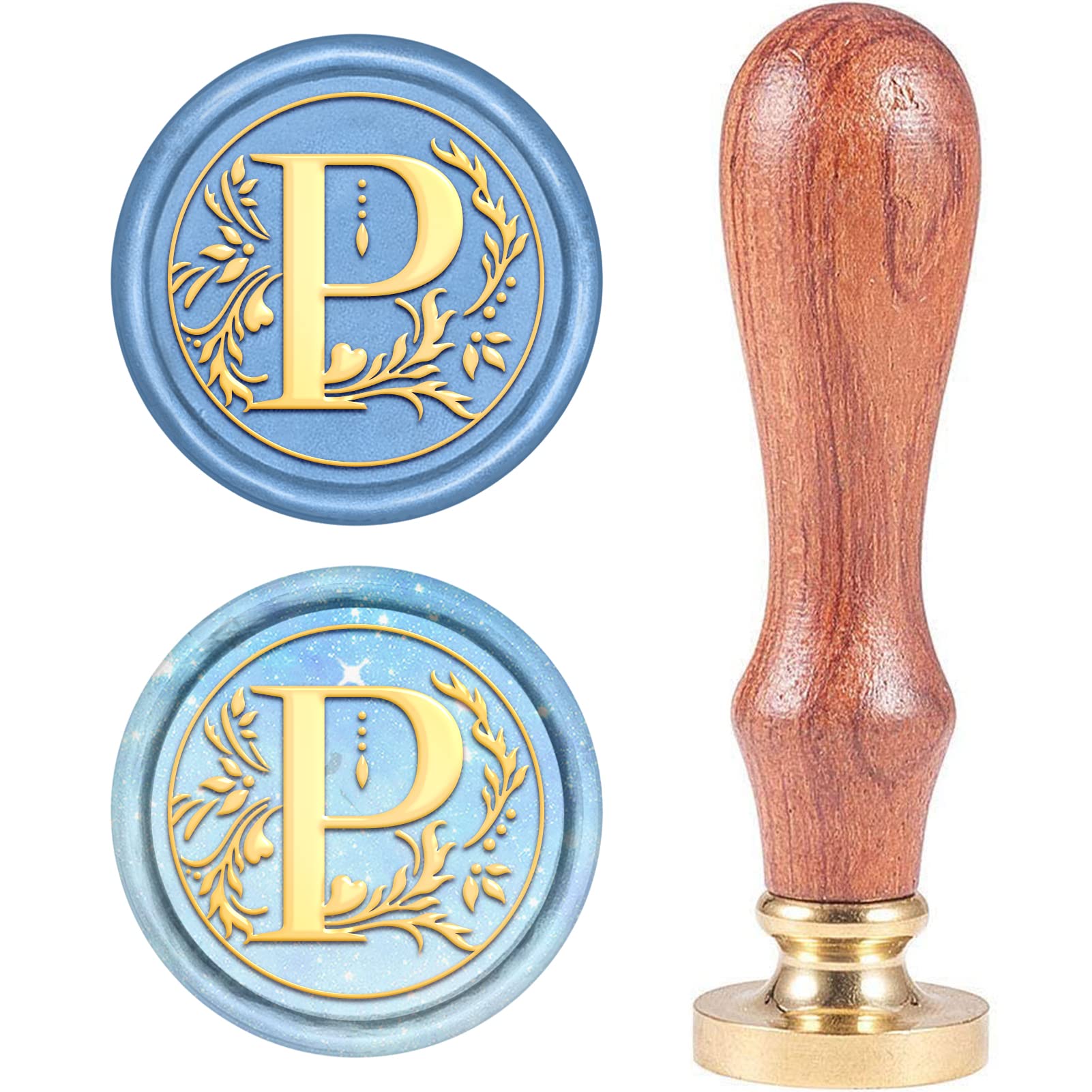 CRASPIRE Retro Alphabet Initials Wax Sealing Stamp Classic Vintage 26 Letters A-Z 25mm Removable Brass Head Wood Handle for Envelope Invitation Embellishment Gift Decoration（Letter P）