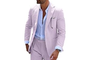 FXZPIODI Seersucker Slim Suits for Men Formal Casul Summer Beach Wedding Grooms 2 Piece Blazer Pants Party Striped Suit Sets