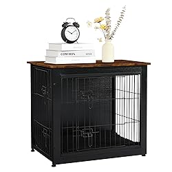 DWANTON Dog Crate Furniture with Cushion, Wooden