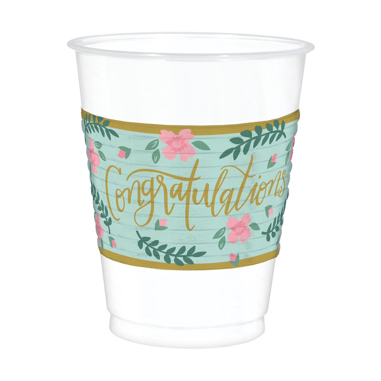 Amscasn 420157 Mint Congratulations Plastic Cups Party Pack 473ml - 25 Pcs
