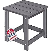 LZRS Patio Side Table, Heavy Duty HDPE Outdoor End Table with Wood Texture, Weatherproof Composite Table for Adirondack Chairs, Deck, Pool, Indoor/Outdoor, No Peeling or Cracking(Grey)
