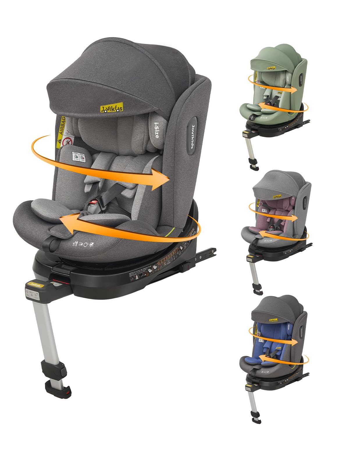 Jovikids チャイルドシート ISOFIX、 360°回転式 i-Size R129適合 新生児ベビーシート、0か月~12歳頃ジュニアシートとキャノピー、ロングユースコンパクト、調整可能なライ角商品画像