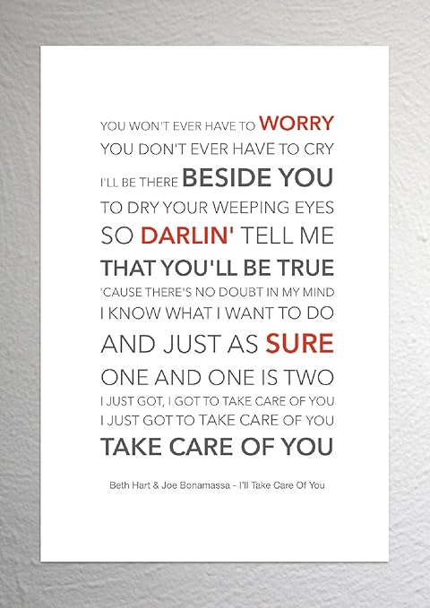 Amazon De Kunstdruck Beth Hart Joe Bonamassa I Ll Take Care Of You Funky Lyric A4 Grosse amazon de